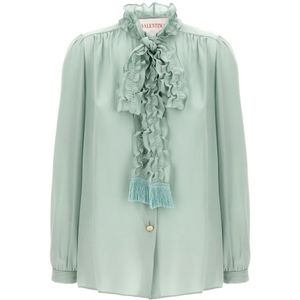 Valentino Garavani, Dames, Blouses & Shirts, Groen, Maat: S Zijde,
