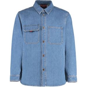 Gucci, Heren, Overhemden, Blauw, Maat: M Denim,