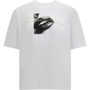 Dsquared2, Heren, Tops, Wit, Maat: M Katoen,