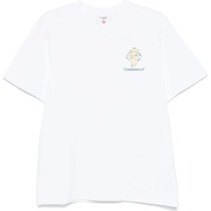 Casablanca Wit Logo Print Crew Neck T-shirt , White , Heren , Maat: XL