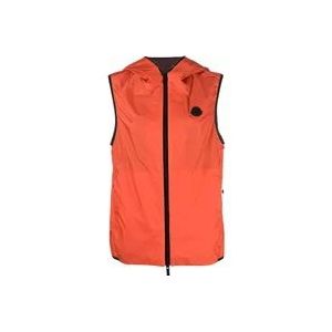 Moncler Lichtgewicht Rode Hooded Gilet met Tweewegrits , Multicolor , Heren , Maat: L