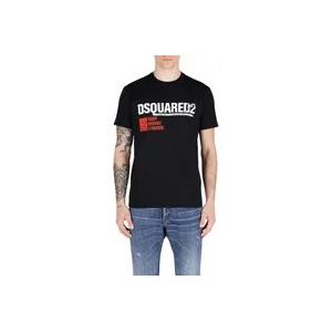 Dsquared2 Logo Print Katoenen T-shirt, Ronde Hals , Black , Heren , Maat: L