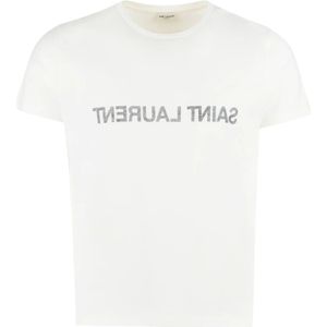 Saint Laurent - T-shirt - Marineblauw - Katoen - Omgekeerd Logo