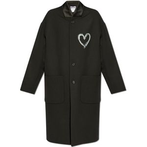 Moschino, Dames, Mantels, Zwart, Maat: XS Wol,