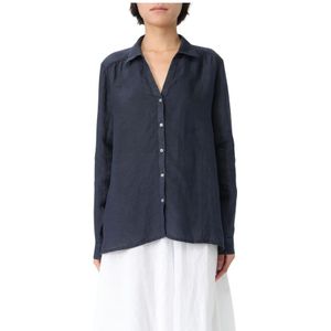 120% Lino, Dames, Blouses & Shirts, Blauw, Maat: XS Linnen,