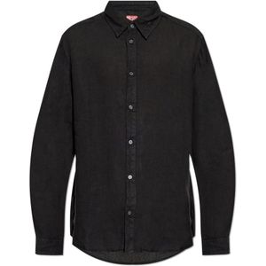 Diesel, Heren, Overhemden, Zwart, Maat: S Linnen,