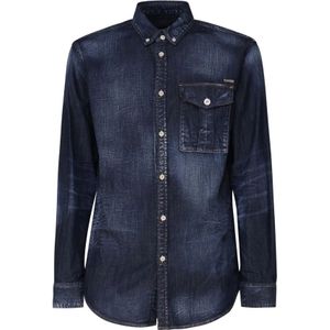 Dsquared2, Heren, Overhemden, Blauw, Maat: S Katoen,
