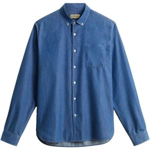 Woolrich, Heren, Overhemden, Blauw, Maat: L Denim,