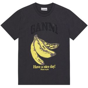 Ganni - Basic Katoenen Banana T-shirt - Zwart