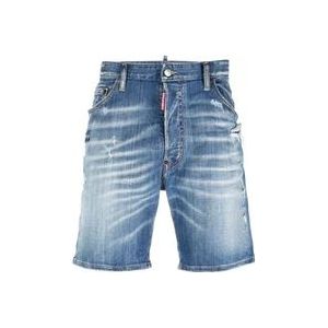 Dsquared2 Blauwe Denim Bermuda Shorts Rechte Snit , Blue , Heren , Maat: S