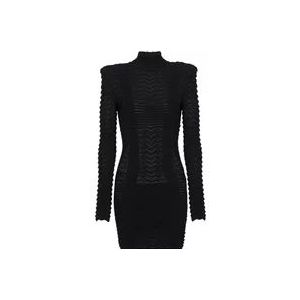 Balmain Gebreide jurk met hoge kraag , Black , Dames , Maat: M