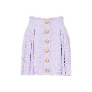 Balmain Geplooide geknoopte tweed skaterrok , Purple , Dames , Maat: M