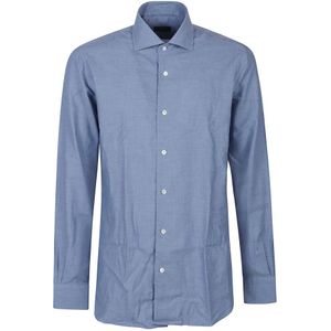 Barba Napoli, Heren, Overhemden, Blauw, Maat: 3XS