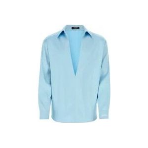 Versace Vloeibare Satijnen Informeel Overhemd , Blue , Heren , Maat: M