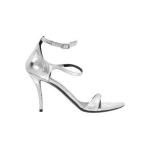 Balenciaga Zilver Leren Gerimpelde Sandalen , Gray , Dames , Maat: 40 EU