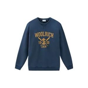 Woolrich Blauwe Logo Print Crew Neck Sweater , Blue , Heren , Maat: L