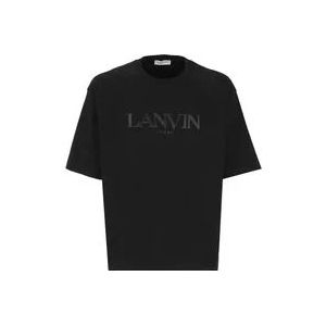 Lanvin Zwarte Katoenen T-shirt met Borduursel , Black , Heren , Maat: S