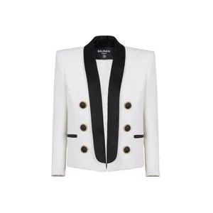 Balmain Tweekleurige rand-tot-rand jas met 6 knopen , White , Dames , Maat: 2XS