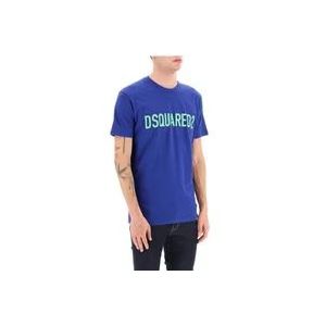 Dsquared2 Logo Print T-Shirt , Blue , Heren , Maat: XL