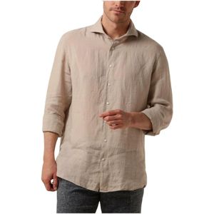 Profuomo, Heren, Overhemden, Beige, Maat: M Linnen,