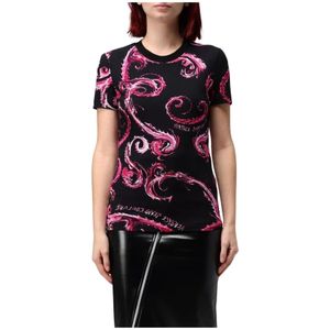 Versace Jeans Couture, Dames, Tops, Zwart, Maat: 2XS Katoen,