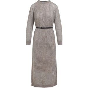 Brunello Cucinelli, Dames, Jurken, Bruin, Maat: XS Wol,