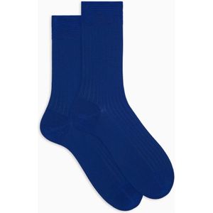 Korte Herensokken - Blauw - Katoen - Effen Geribbeld Ontwerp