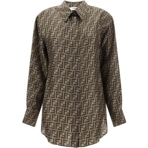 Fendi - Iconic Logo - Zijden Overhemd - Bruin - Klassieke Kraag