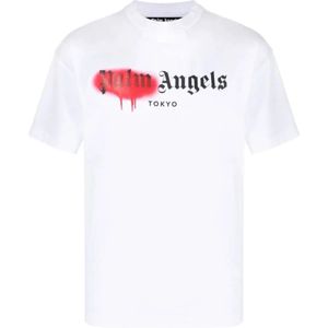 Palm Angels, Heren, Tops, Wit, Maat: S Katoen,