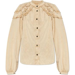 Marant étoile, Dames, Blouses & Shirts, Beige, Maat: 2XS Katoen,
