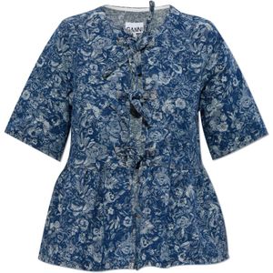 Ganni, Dames, Blouses & Shirts, Blauw, Maat: S Denim,