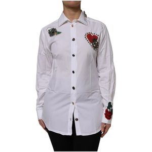 Dolce & Gabbana - Longsleeves Shirt Top - Wit - 100% Katoen - Geborduurde Details