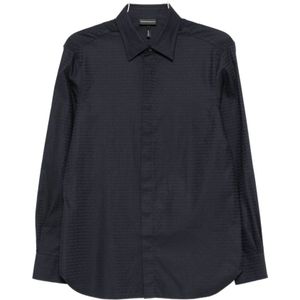 Emporio Armani, Heren, Overhemden, Blauw, Maat: S