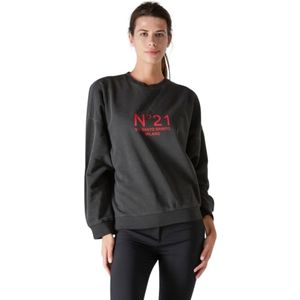 N21, Dames, Sweatshirts & Hoodies, Zwart, Maat: L Katoen,