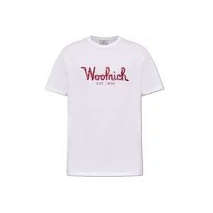 Woolrich T-shirt met logo , White , Heren , Maat: XL
