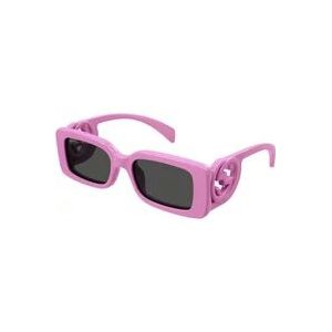Gucci Stijlvolle Rechthoekige Zonnebril Roze Grijs , Pink , unisex , Maat: 54 MM