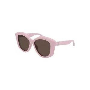 Balenciaga Roze Bruine Zonnebril Bb0126S , Pink , Dames , Maat: 56 MM