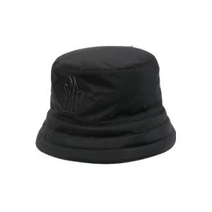 Moncler Zwarte Textuurafwerking Logo Detail Hoed , Black , Heren , Maat: L