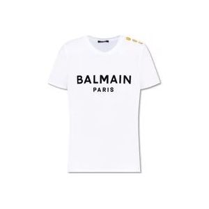 Balmain Logo T-shirt , White , Dames , Maat: L