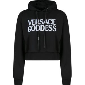 Versace, Dames, Sweatshirts & Hoodies, Zwart, Maat: 2XS Katoen,