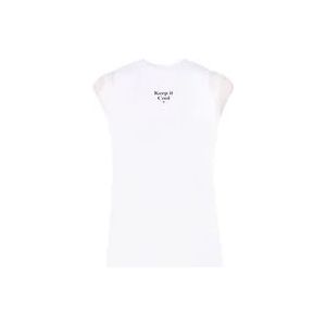 Dsquared2 Wit Mouwloos Katoenen T-Shirt met Frontprint , White , Dames , Maat: S