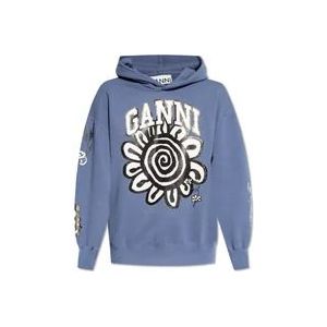 Ganni Hoodie met logo , Blue , Dames , Maat: 2Xs/Xs