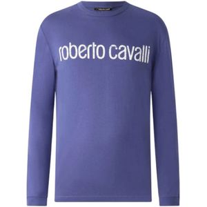 Roberto Cavalli, Heren, Tops, Blauw, Maat: M Katoen,