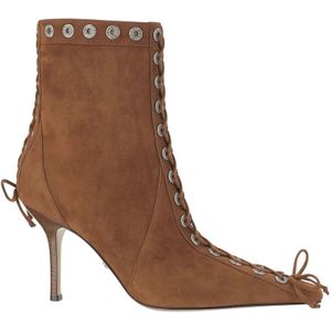 Mach & Mach - Studded Leather Lace-Up Enkellaarzen - Bruin - Dames
