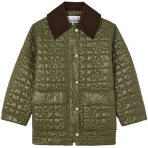 Ganni, Dames, Jassen, Groen, Maat: 2Xs/Xs Leer,