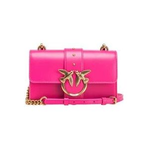 Pinko Studded Leather Mini Love Tas , Pink , Dames , Maat: ONE Size