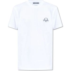 Moschino - T-shirt met Geborduurd Logo - Wit - Heren - Katoen
