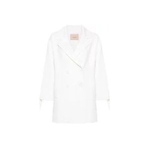 Twinset Neve Korte Jas met Franjes , White , Dames , Maat: L