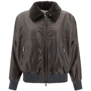 Brunello Cucinelli, Dames, Jassen, Bruin, Maat: L Leer,