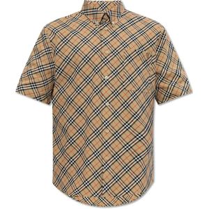 Burberry - Overhemd - Beige - Katoen - Korte Mouwen - B Shield-motief